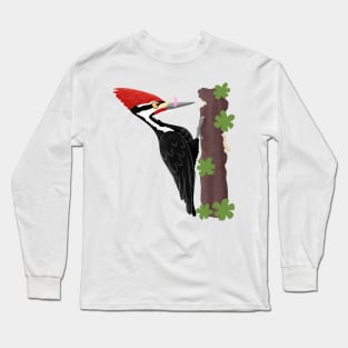 Cue funny Pileated woodpecker cartoon illustration Long Sleeve T-Shirt